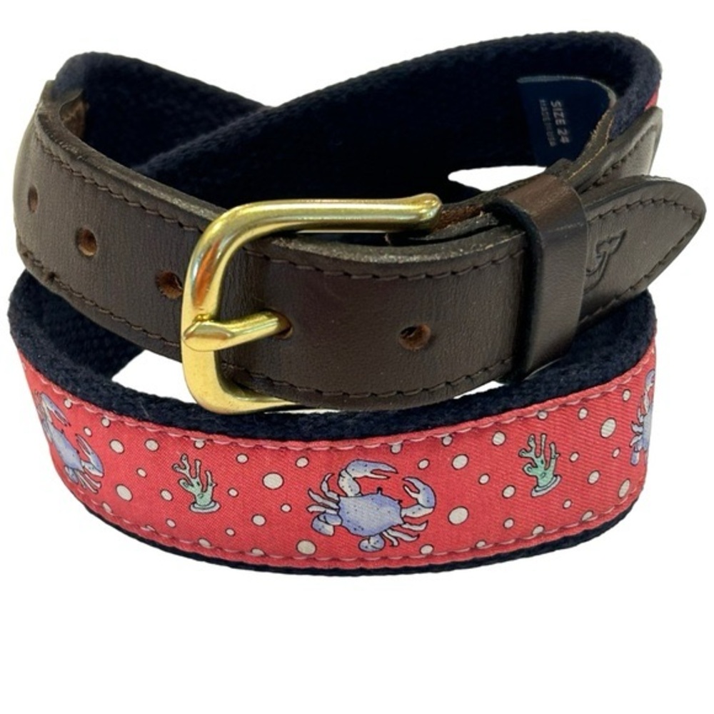Vineyard Vines Crab Club Canvas Leather Belt